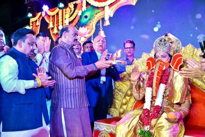 Lok Sabha Speaker Om Birla at the Ganesh Puja ceremony of the Lav-Kush Ramleela Committee held in the Red Fort premises